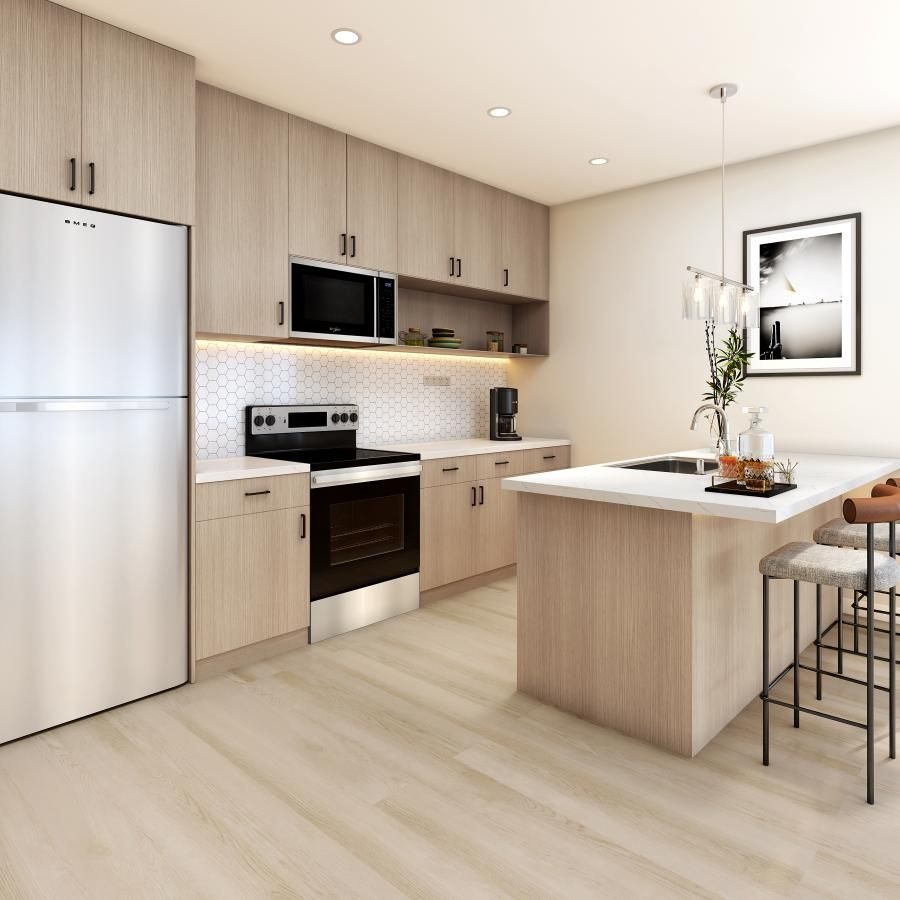 a kitchen with a table and chairs