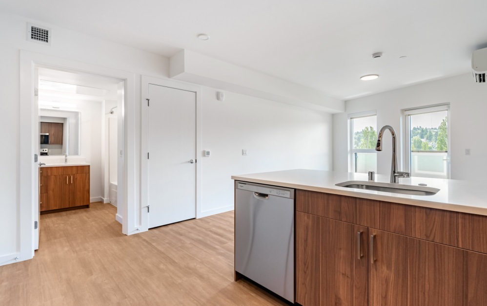 a kitchen with an island