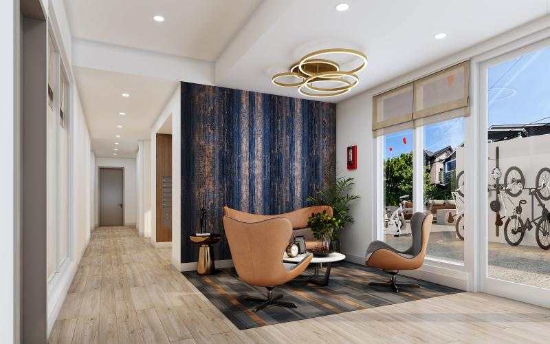a spacious room with a wood floor