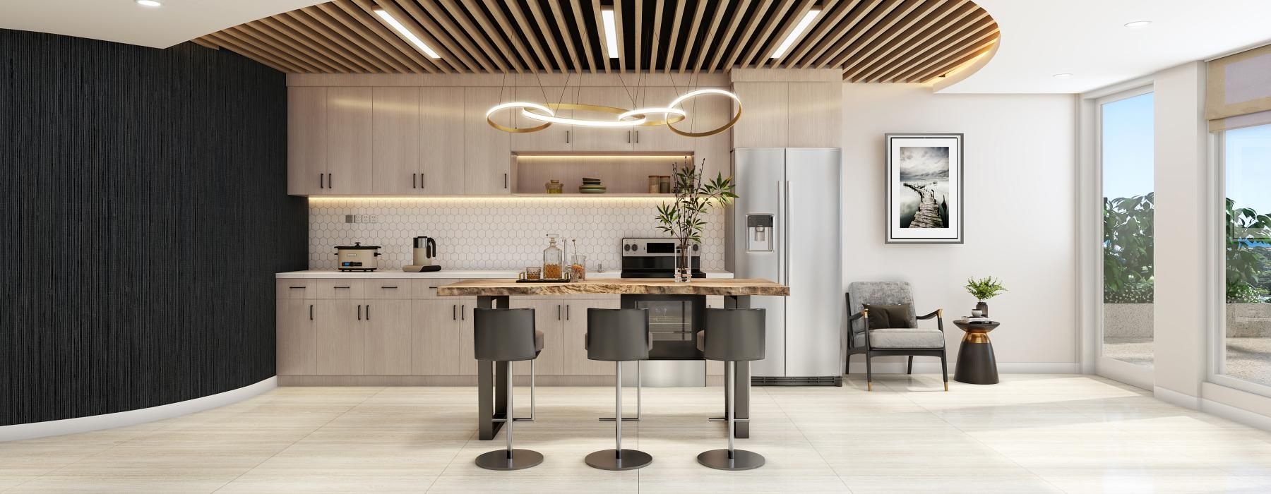 a kitchen with a table and chairs
