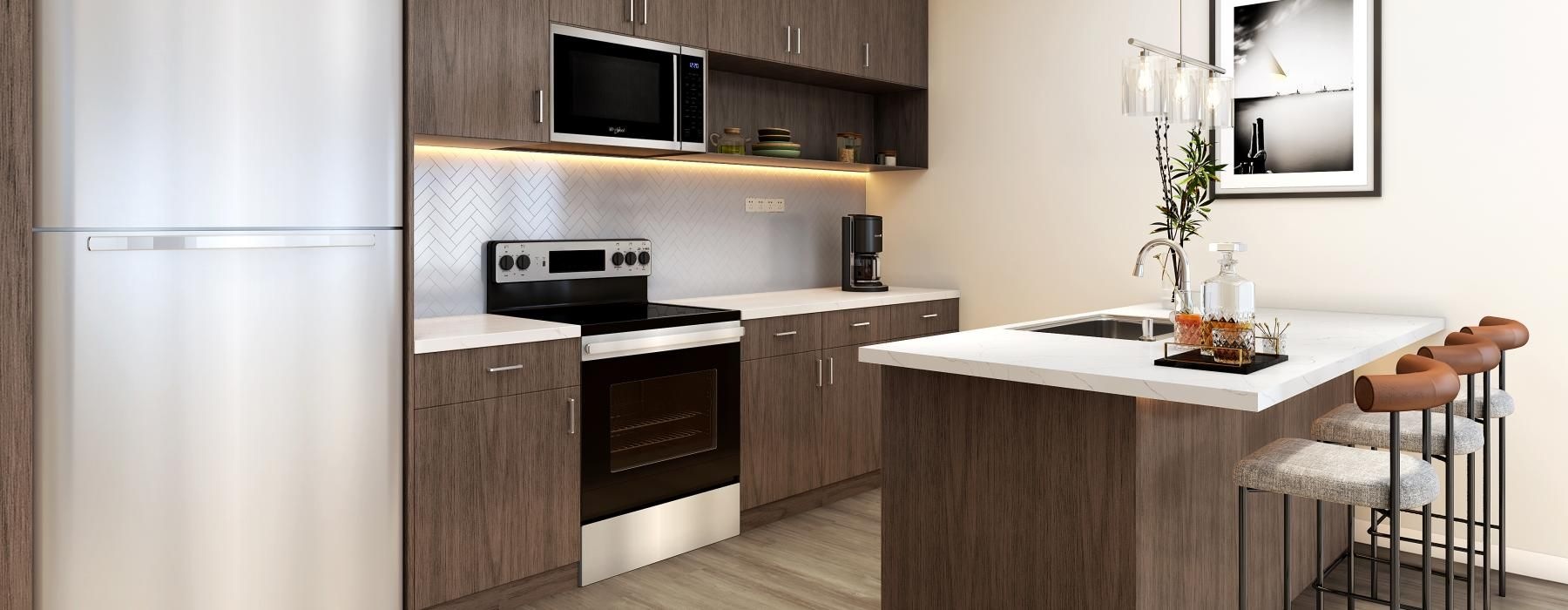a kitchen with a table and chairs